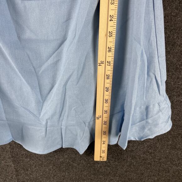 P Cill Linen Blend Mini Dress Womens Medium Blue Tie Front Ruffle Cut Out NEW - Picture 13 of 14